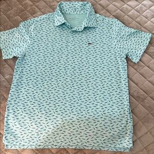 Vineyard Vines Aqua Polo with Blue Fish Print